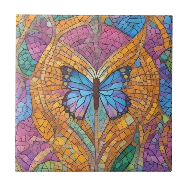 Azulejo Mariposa azul Hermosa Mosaica (Frente)