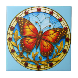 Azulejo mariposa de vidriera emplomada