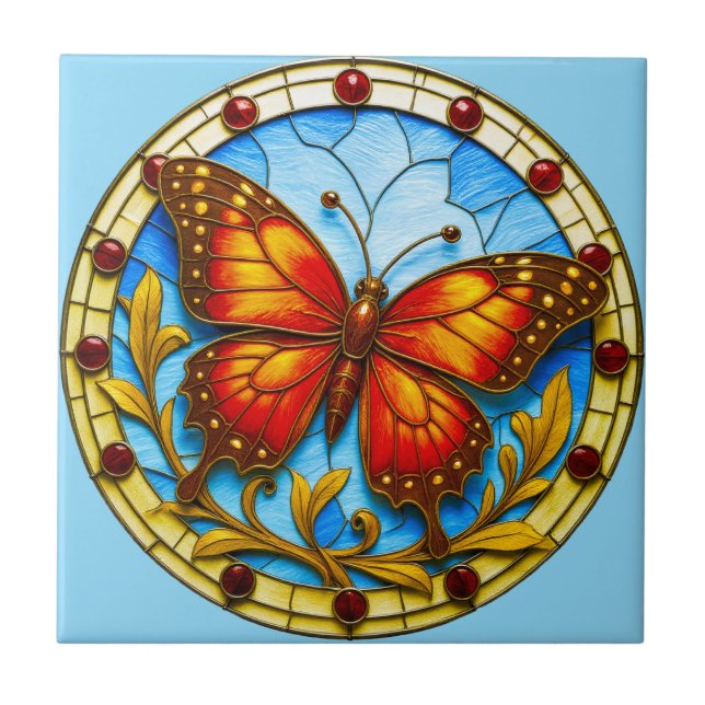 Azulejo mariposa de vidriera emplomada (Frente)