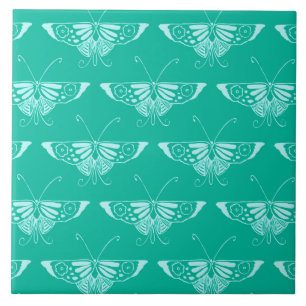 Azulejo Mariposa Deco estilizada - turquesa y agua