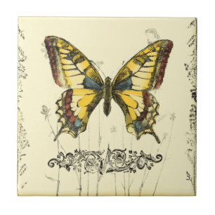Azulejo Mariposa decorativa con flores silvestres