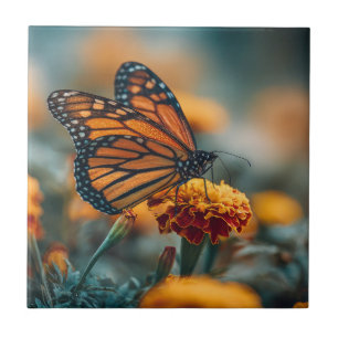 Azulejo Mariposa en una caléndula