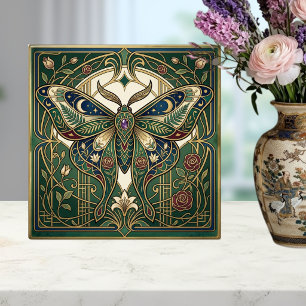 Azulejo Mariposa Esmeralda Celestial Arte Floral Vintage 