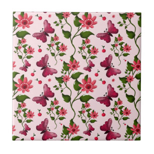 Azulejo Mariposa Floral Bloom de Medianoche