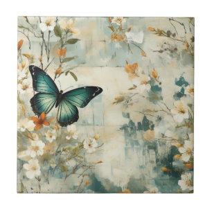Azulejo Mariposa floral salvia terracota pintoresca teal