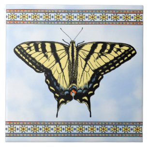 Azulejo Mariposa Geométrica Amarilla de Cola de Golondrina