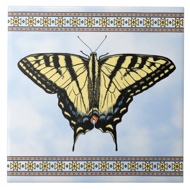 Azulejo Mariposa Geométrica Amarilla de Cola de Golondrina (Frente)