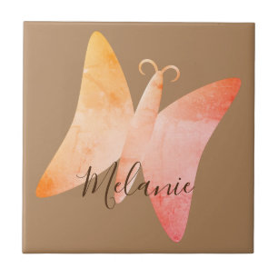 Azulejo Mariposa Melocotón Rosa Nombre Personalizado