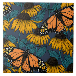 Azulejo Mariposa monarca sobre las colmenas amarillas
