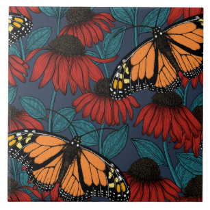 Azulejo Mariposa monarca sobre las colmenas rojas