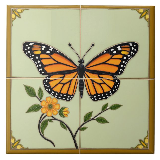Azulejo Mariposa monarca - Tile cerámico (Frente)