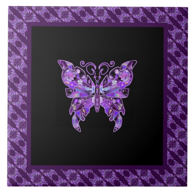 Azulejo Mariposa morada 31 Mosaico cerámico (Frente)