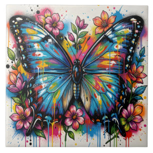 Azulejo Mariposa Morpho Azul Arte Callejero Graffiti Grung