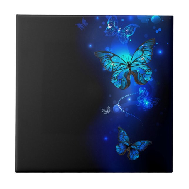Azulejo Mariposa Morpho en fondo oscuro (Frente)