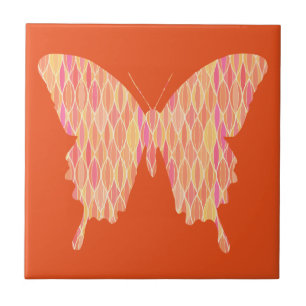 Azulejo Mariposa, patrón abstracto en rosa, naranja, meloc
