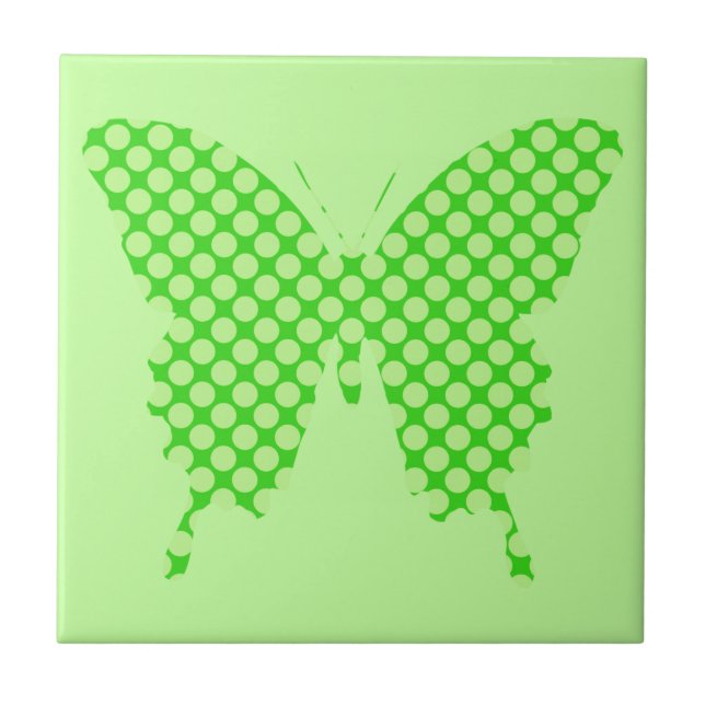 Azulejo Mariposa, puntos retro, tonos verde lima (Frente)