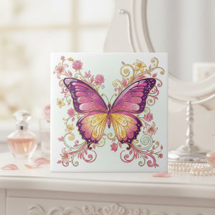 Azulejo Mariposa Radiante Floral Pat#4 Magenta ID1222