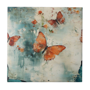 Azulejo Mariposa Verde Jardín Inglés Floral Vintage