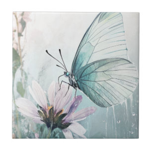 Azulejo Mariposa Verde Menta Suave Floral Pastel