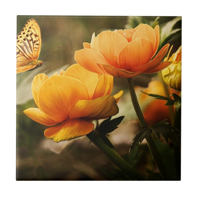 Azulejo Mariposa y flores naranjas (Frente)