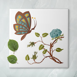 Azulejo Mariposa y Rosa azul