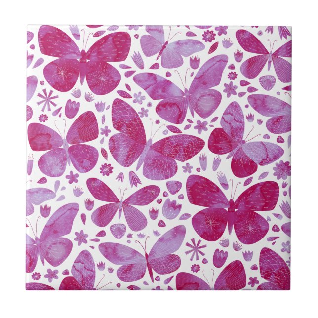 Azulejo Mariposas Acuarela Magenta Rosa (Frente)