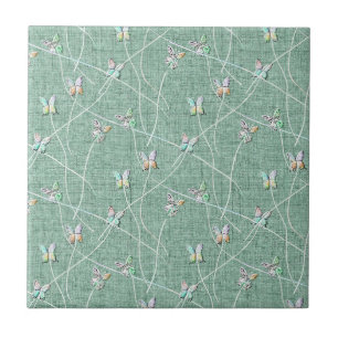 Azulejo Mariposas al acuarela sobre verde menta