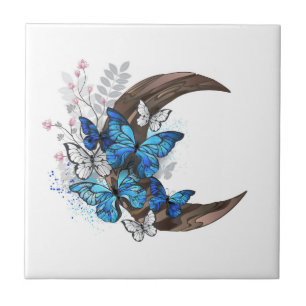Azulejo Mariposas azules sobre la media luna de madera