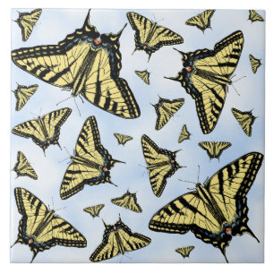 Azulejo Mariposas Cola de Golondrina Amarillas en Cielo Az