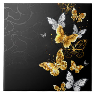 Azulejo Mariposas doradas y blancas