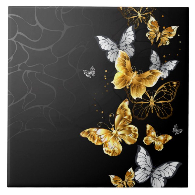 Azulejo Mariposas doradas y blancas (Frente)