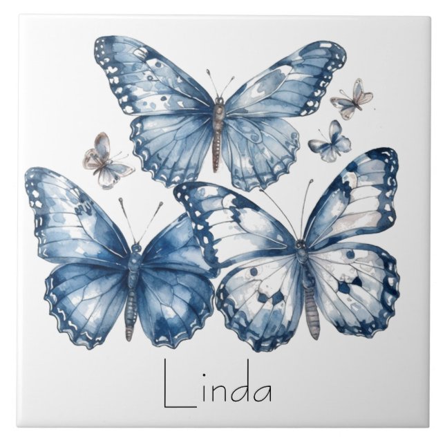 Azulejo Mariposas en azul Delft, personalizable (Frente)