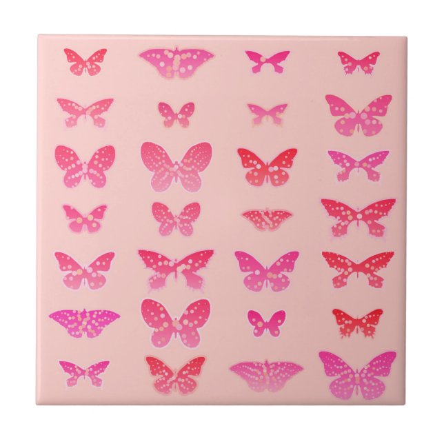 Azulejo Mariposas, fondo rosa profundo, rosa pálido (Frente)