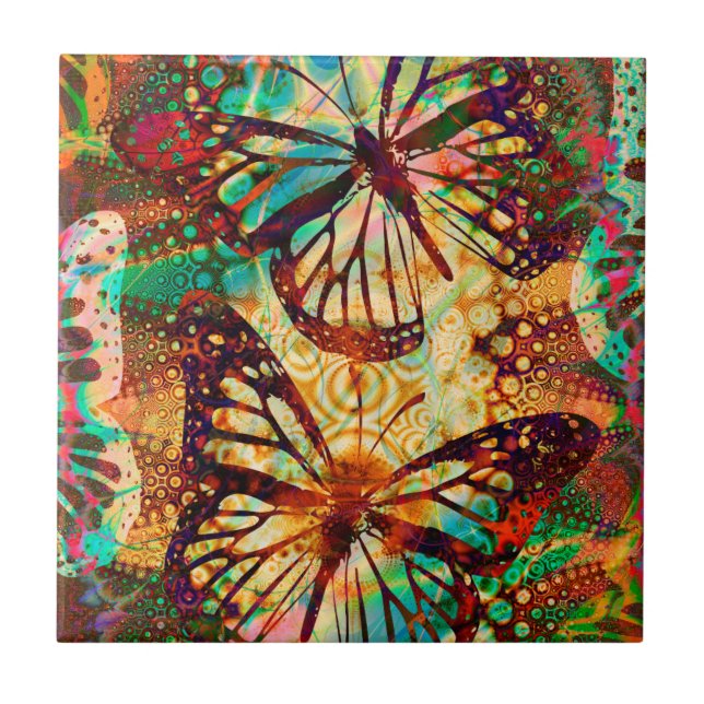 Azulejo Mariposas monarcas tinte psicodélico (Frente)