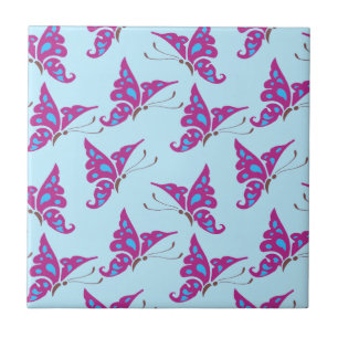 Azulejo Mariposas púrpura en impresión de azul claro y mar