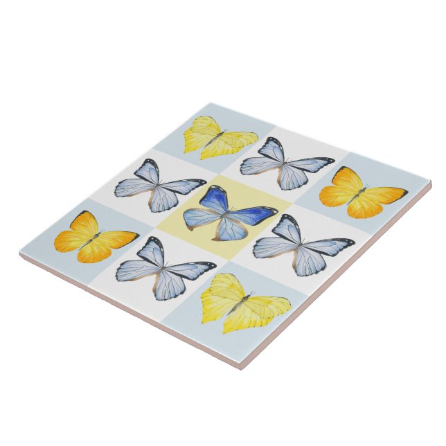 Azulejo Mariposas sobre una tela cerámica (B) (Lado)