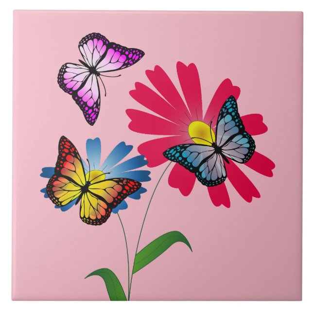 Azulejo Mariposas y flores de colores (Frente)