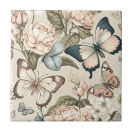Azulejo Mariposas y flores pastel