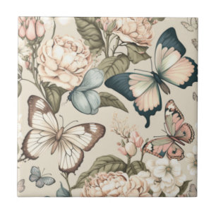 Azulejo Mariposas y flores pastel