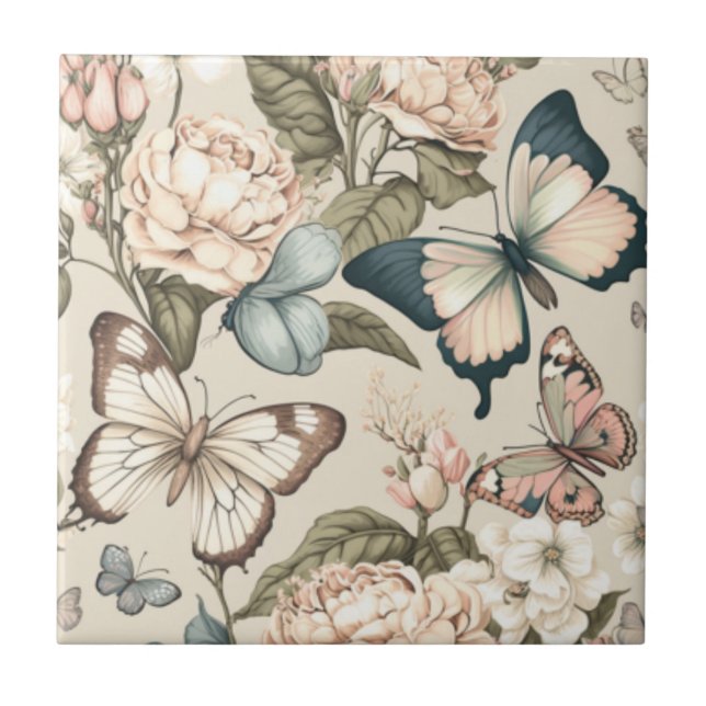 Azulejo Mariposas y flores pastel (Frente)