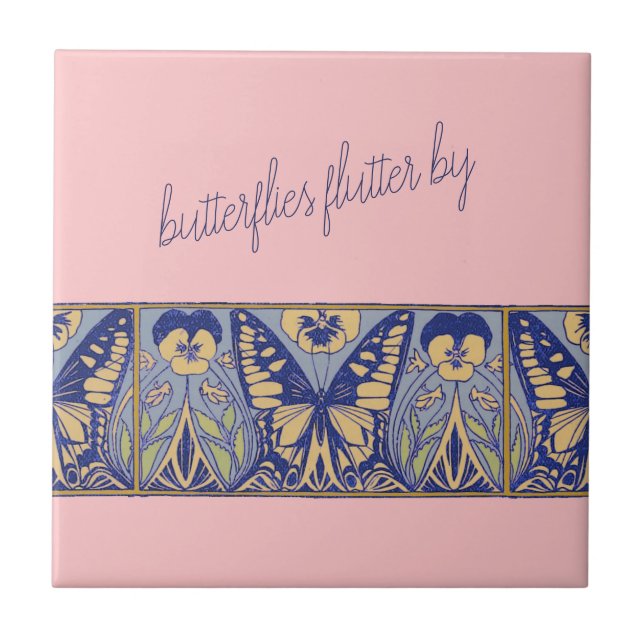 Azulejo Mariposas y Pansitas de Art Nouveau antiguas (Frente)