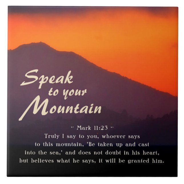 Azulejo Mark 11:23 habla con tu Biblia de montaña (Frente)