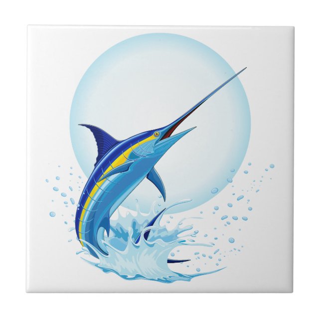 Azulejo Marlín Azul Saltando fuera del Océano (Frente)