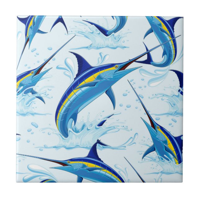 Azulejo Marlín Azul Saltando fuera del Océano (Frente)