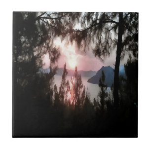 Azulejo Marmaris Sunset Enmarcado Por Palm Trees Paisajes