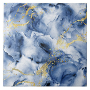 Azulejo Mármol Abstracto Azul Dorado