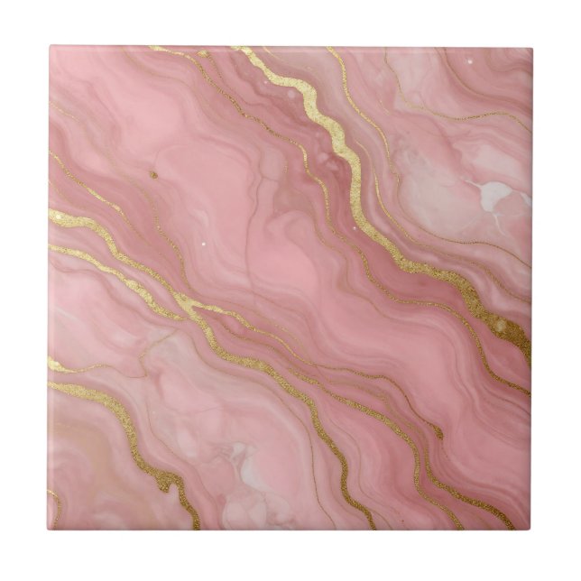 Azulejo Mármol Abstracto de Lujo en Oro Rosa (Frente)