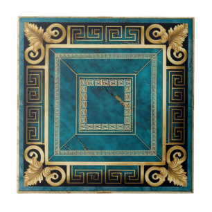 Azulejo Mármol Azul Cobalto Arte Deco Griego Floral Sin Co