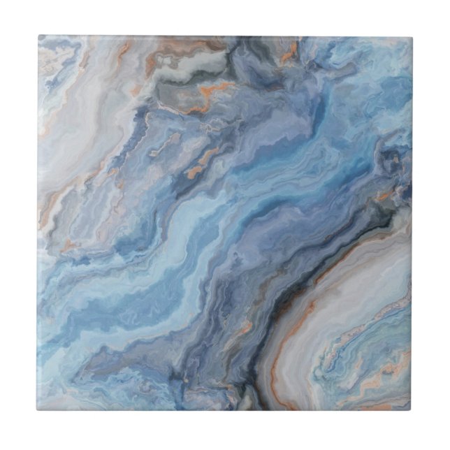 Azulejo Mármol azul con decoración de Bonito negro dorado (Frente)