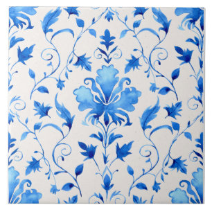 Azulejo Mármol azul y blanco de cuatro hojas marroquí